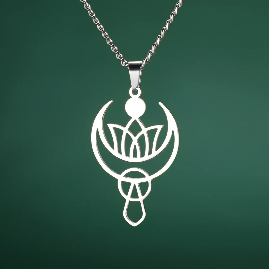 Lotus Flower of Life Pendant Necklace, Stainless Steel Buddhist Yoga Meditation Amulet