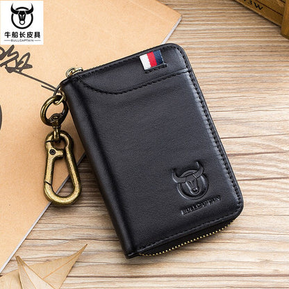 Genuine Leather Men&#39;s Waist Hanging Anti-theft Brush Cowhide Wallet Holder Keychain Zipper Coin Purse Pocket Cash Slim Vallet