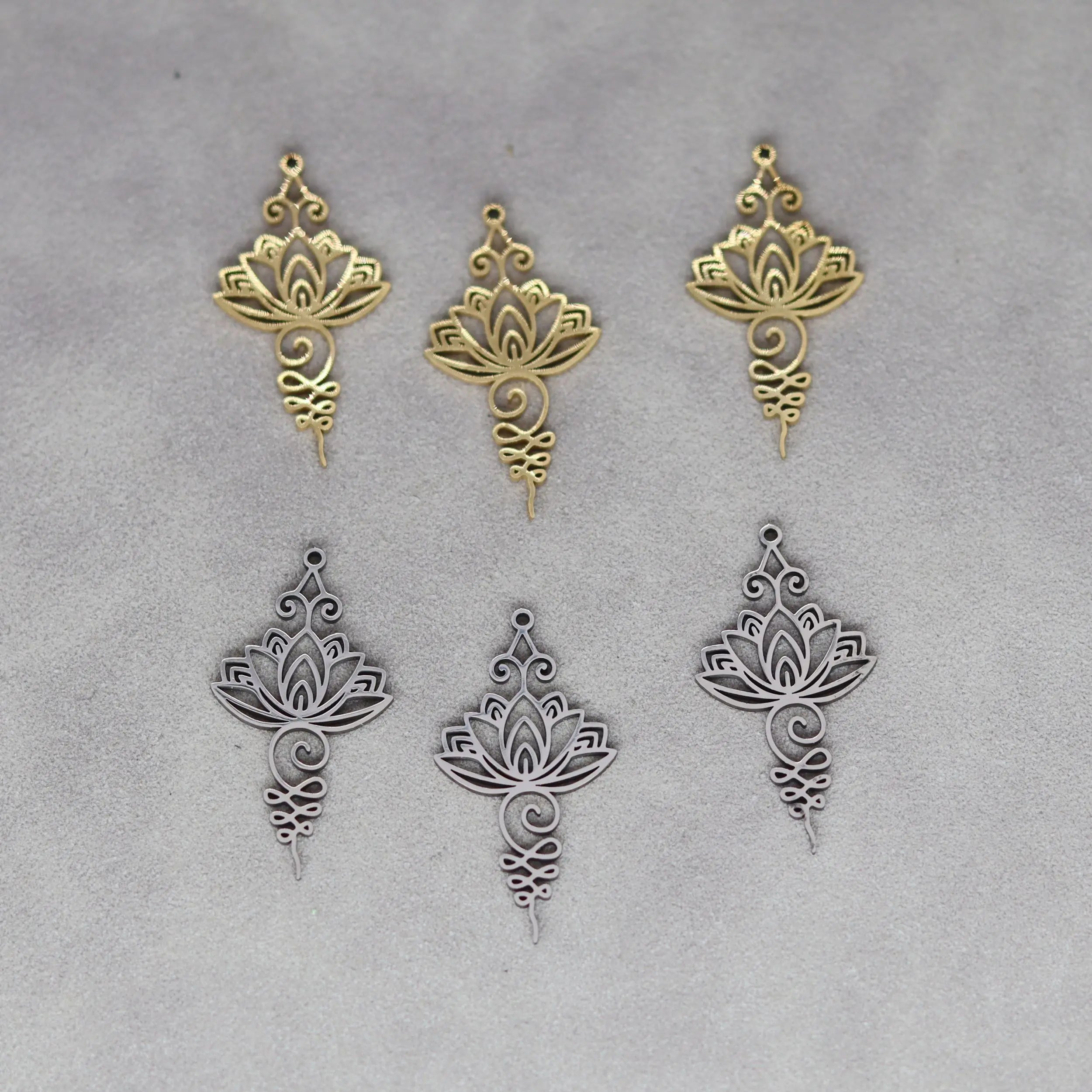 3pcs Unalome Lotus Flower Pendant Buddha Buddhism Om Yoga Charms Necklace Earrings Amulet Jewelry Making Supplies DIY