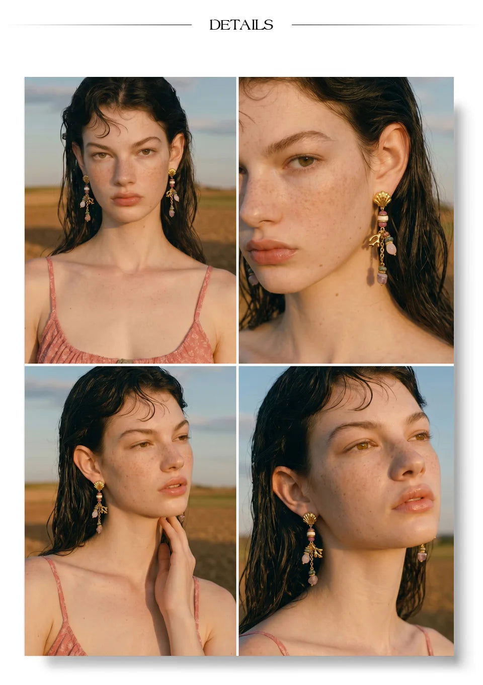 Yhpup Ocean Series Stainless Steel Natural Stone Long Drop Dangle Handmade Earrings for Women Exquisite Popular Fashion Jewelry