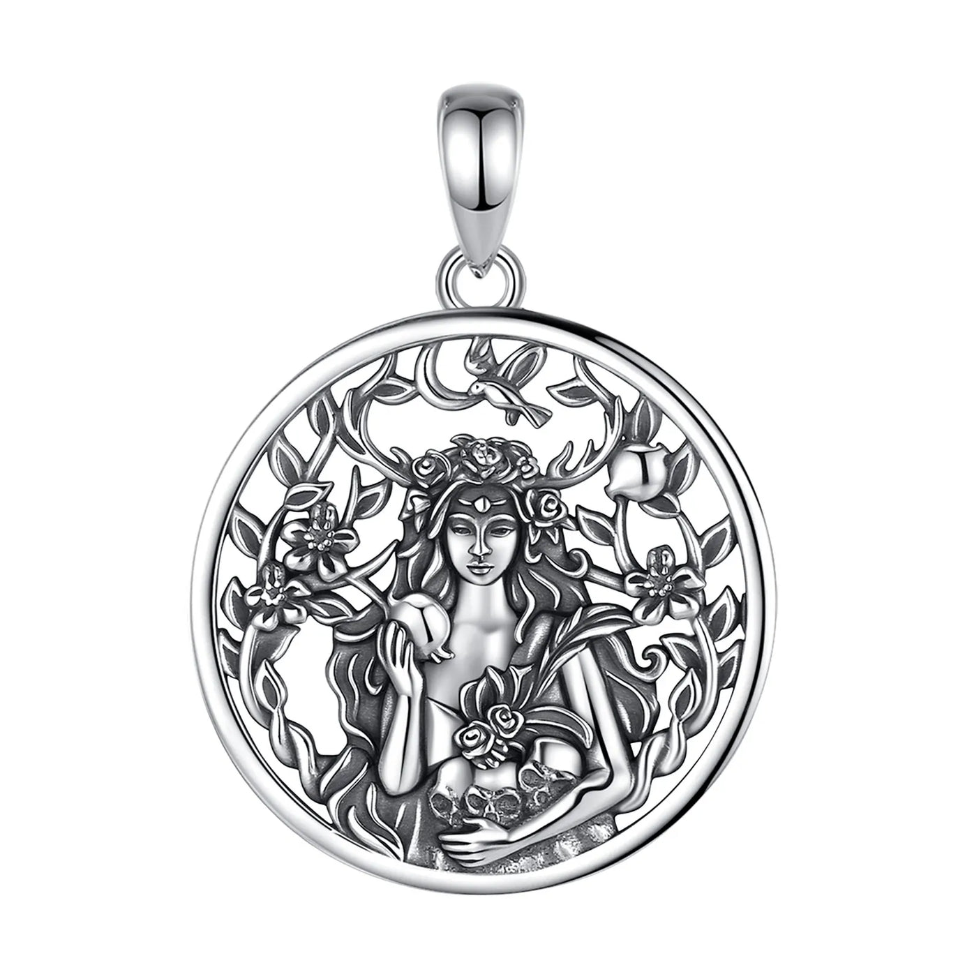 Persephone Pomegranate Skull Necklace, S925 Sterling Silver