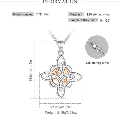 S925 Sterling Silver Witch Knot Pendant Necklace, Celtic Star & Moon Witchcraft Amulet