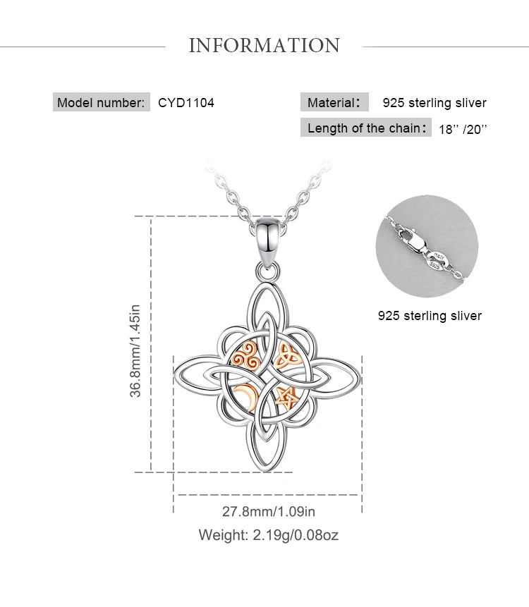 Eudora 925 Sterling Silver Witch Knot Necklace Witchcraft Celtic Knot Star Moon Geometric Pendant Men Women Jewelry Party Gifts