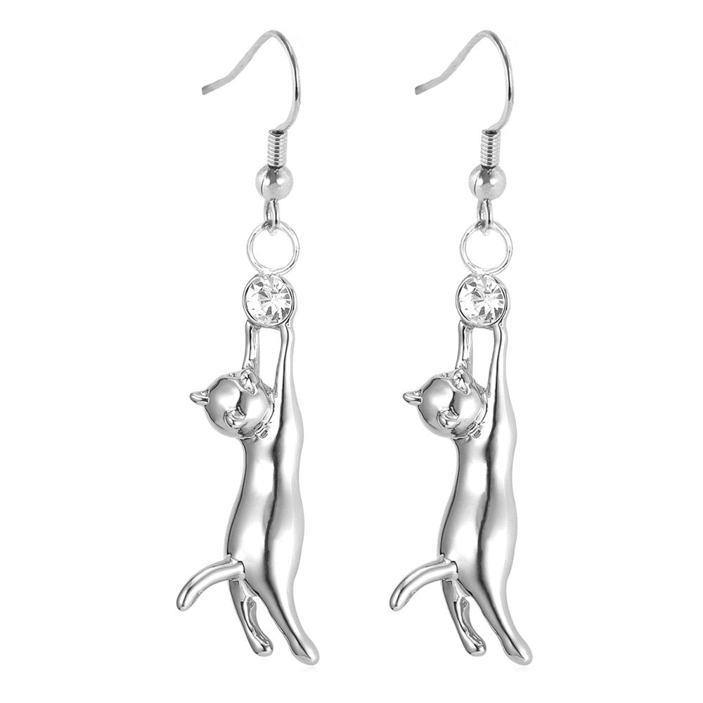 U7 Cat Dangle Earrings For Women Girls Rhinestone Jewelry Best Gift for Cat Person Cute Pet Animal Hook Earring E374 - Charlie Dolly