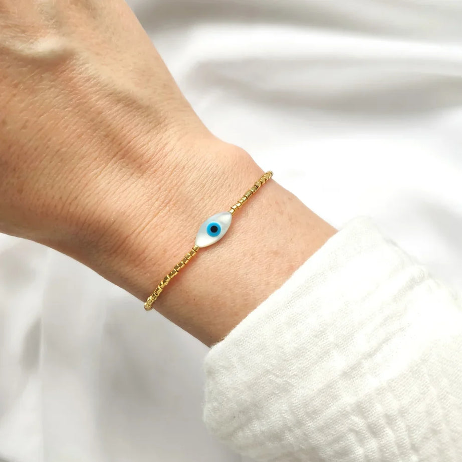 Evil Eye Miyuki Seed Bead Adjustable Boho Bracelet, Everyday Protection Amulet