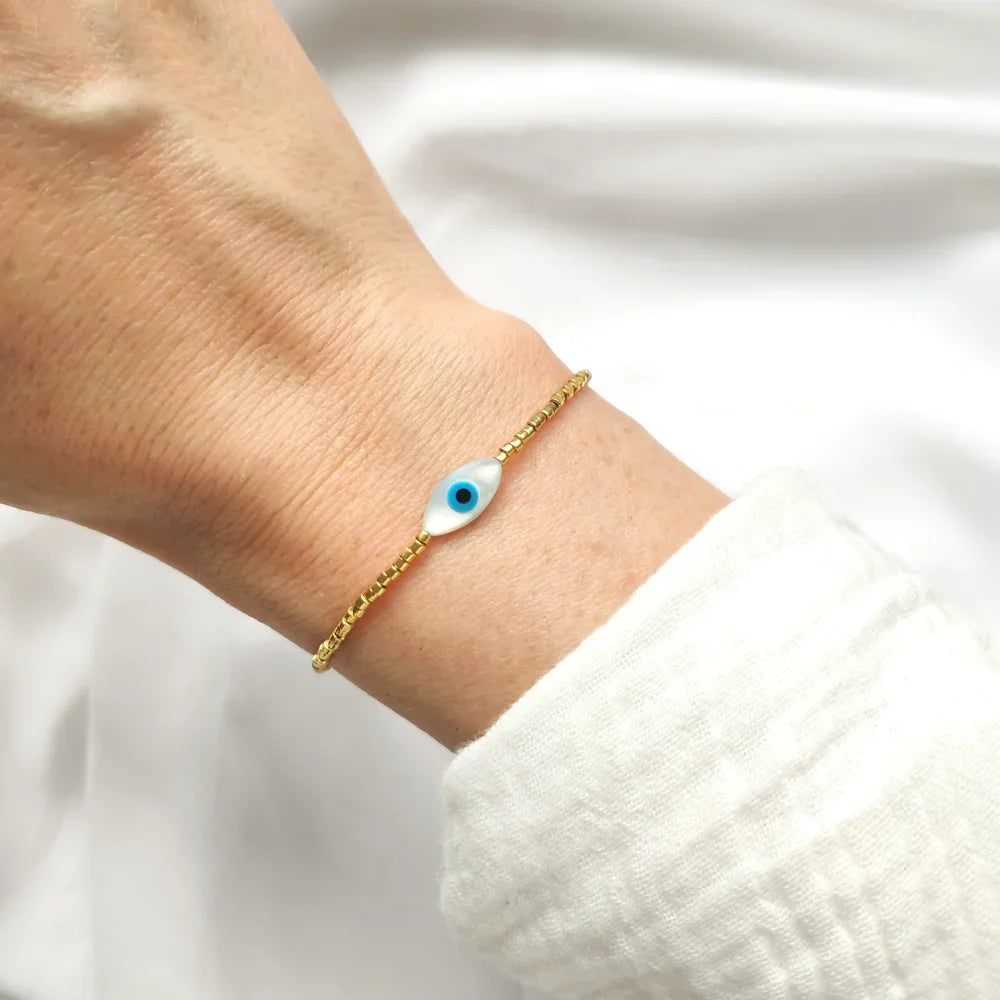 CCGOOD 1pcs Evil Eye Miyuki Seed Bead Bracelet Adjustable Rope Minimalist Jewelry Womens Spiritual Protection Gift Everyday Wear