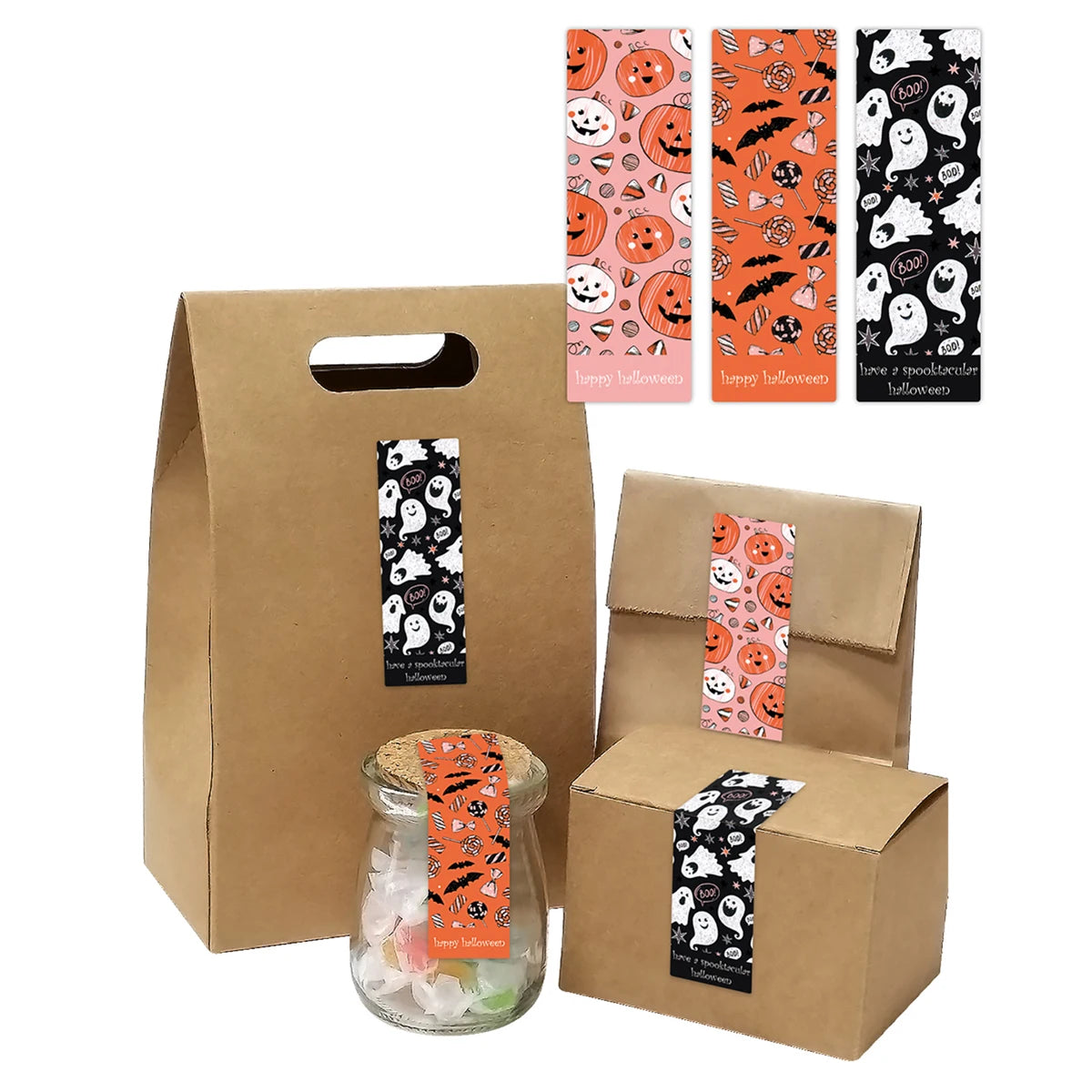 90pcs Halloween Gift Wrap Sealing Stickers,Pumpkin Ghost Design Gift Box Sealing Labels Sticker Halloween Candy Party Supplies - Charlie Dolly