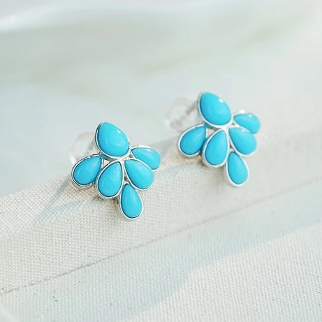 GEEZENCA 925 Silver Lapis Lazuli Turquoise Leaf Stud Earrings Women Gold Plated Trendy Dainty Lightweight Statement Earring Gift - Charlie Dolly