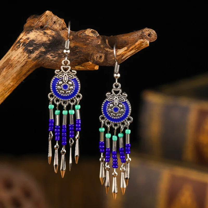 Bohemian Cute Drop Dangle Earrings For Women Geometric Enamel Handmade Beads Tassel Vintage Boho Earrings Jewelry Pendientes
