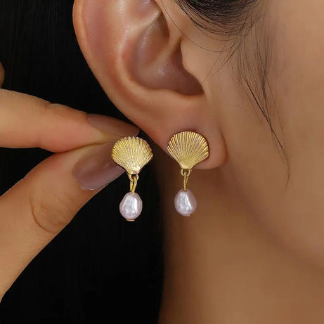 Pearl, Conch and Starfish Cute Boho Earrings