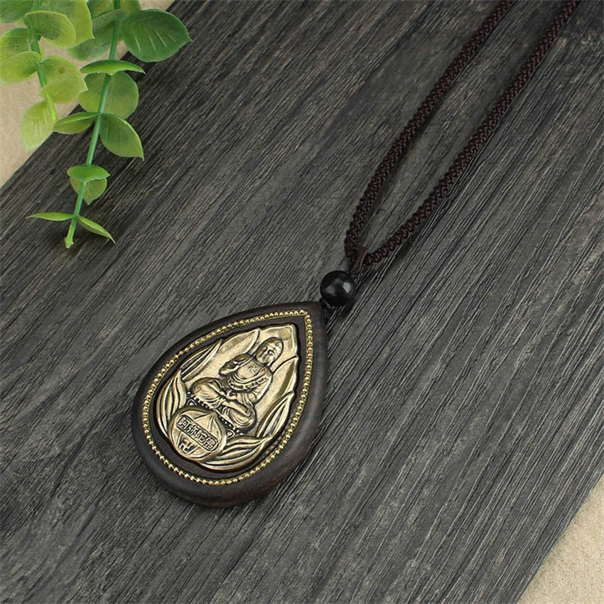 Handmade Ethnic Ebony Exaggerated Bodhisattva Pendant Necklace Women Buddha Lucky Eight guardians Amulet Necklaces For Men - Charlie Dolly