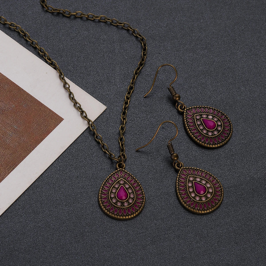 Colorful Bead Flower Necklace Earring Set Jewelry