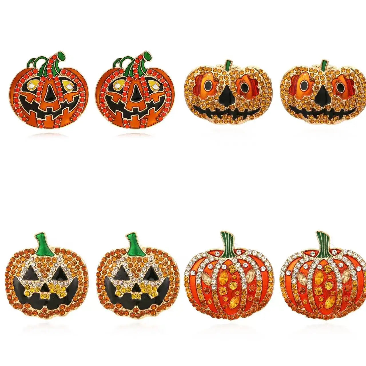 Exaggerated Colored Rhinestone Pumpkin Earrings Personality Creativity Retro Halloween Female Earrings