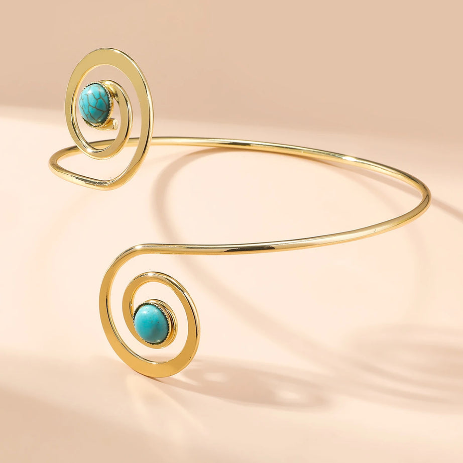 Boho Style Natural Stone Spiral Cuff Bracelets for Women Vintage Stylish Geometric Arm Chain Open Bangles Adjustable Jewelry - Charlie Dolly