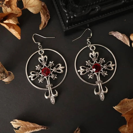 Cross Crystal Gothic Big Hoop Earrings Jewelry