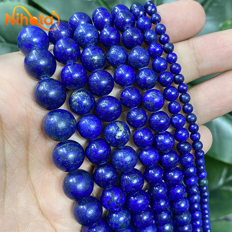 Natural Stone Lapis Lazuli Spacer Round Loose Beads Handmade Charm Bracelet Earrings 15"Strand 4/6/8/10/12mm for Jewelry Making