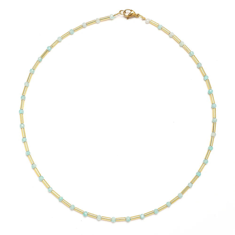 ZMZY Fashion Boho Necklace Women Jewelry Natural Stone Choker Healing Tiny Beads Clavicle Chain Crystal Agates Necklace