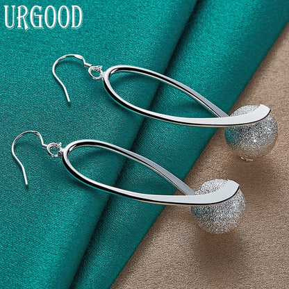 925 Sterling Silver Matting Bead Pendant Earrings For Women Party Engagement Wedding Gift Fashion Jewelry