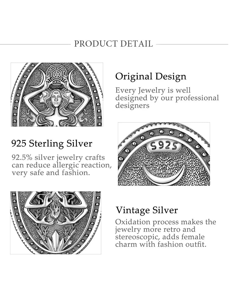 Eudora 925 Sterling Silver Triple Moon Goddess Necklace Hecate Wheel Amulet Pendant Triple Goddess Jewelry for Women Man Gift