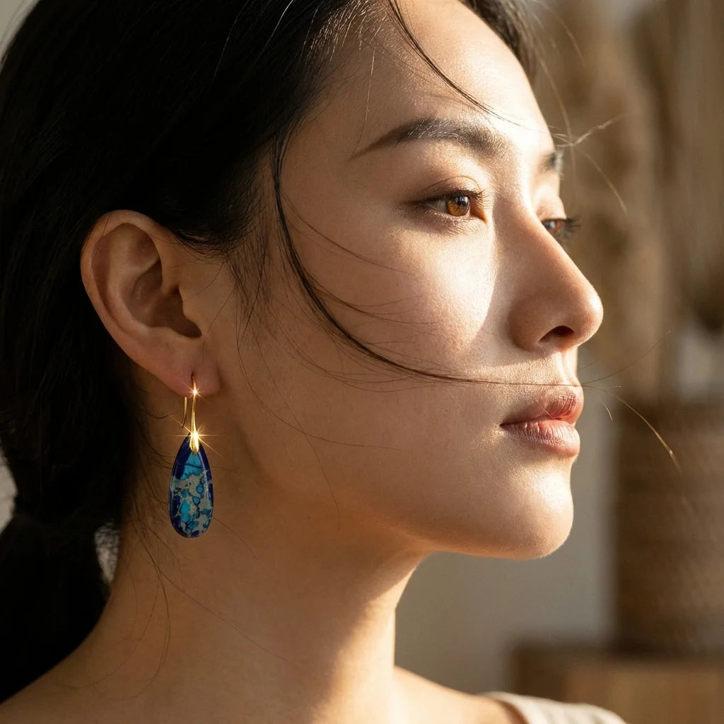 Bohemian Emperor Stone Geometric Pendant Earring Popular Natural Stone Jewelry Earrings for Women Luxury Boho Original earring