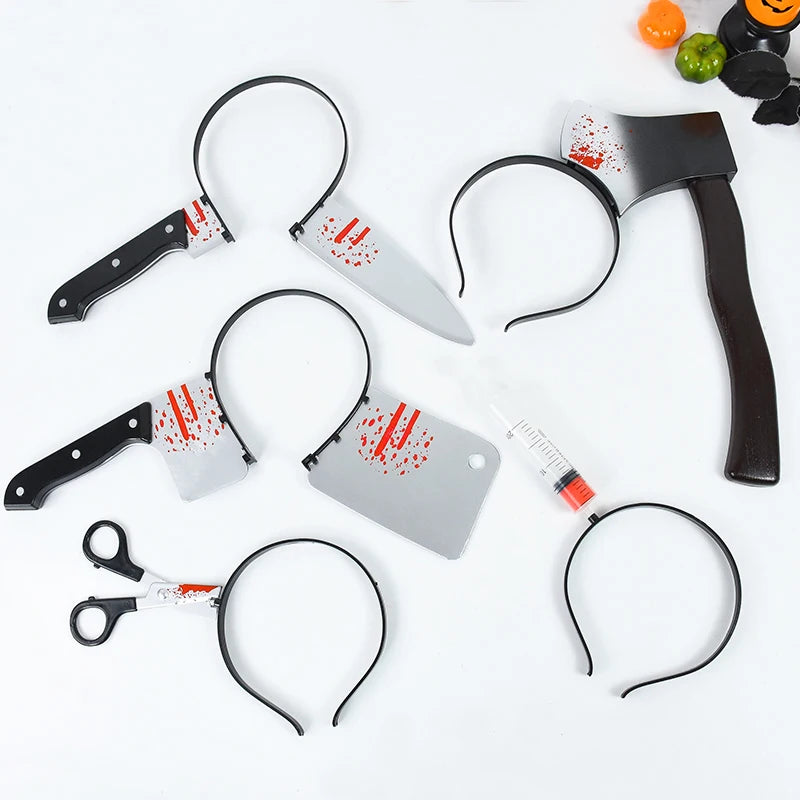 Halloween Decoration Fake Bloody Axe Saws Knife Headband Prank Prop Halloween Party Decor 2024 Masquerade Cosplay Accessories - Charlie Dolly