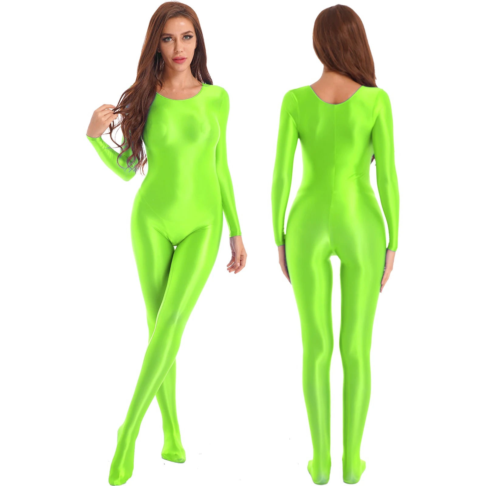 Womens Sexy Glossy Bodystocking Bodysuit Long Sleeve Jumpsuit Lingerie Nightwear Swimwear Gymnastics Yoga Sports Dance Leotard - Charlie Dolly