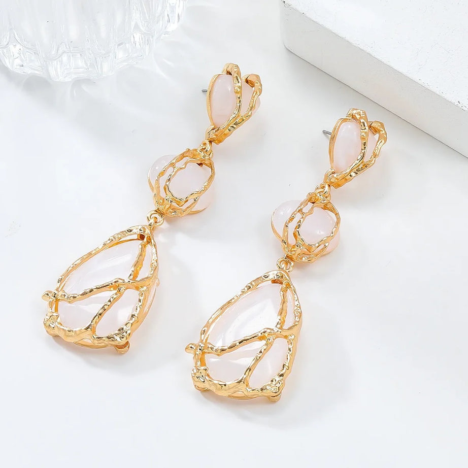 Resin Waterdrop Metal Mesh Dangle Earrings Jewelry