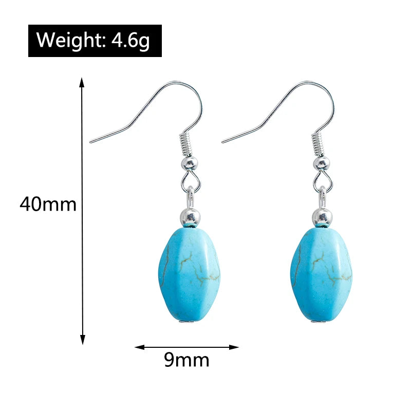 Boho Vintage Turquoise Water Drop Stud Earrings for Women Star Heart Flower Tribe Earring Statement Valentine Day Gift Jewelry