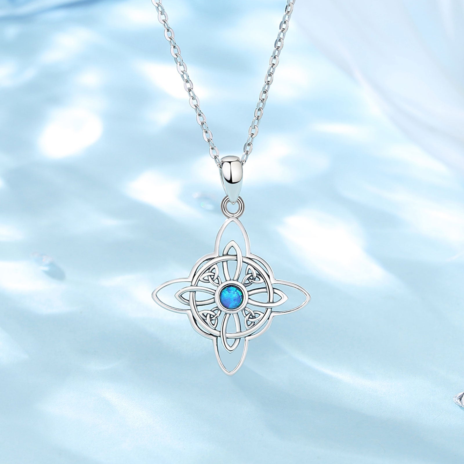 Eudora 925 Sterling Silver Witchcraft Celtic Knot Geometry Necklace Men Women Opal Wicca Amulet Necklaces Witch Jewelry Gift - Charlie Dolly
