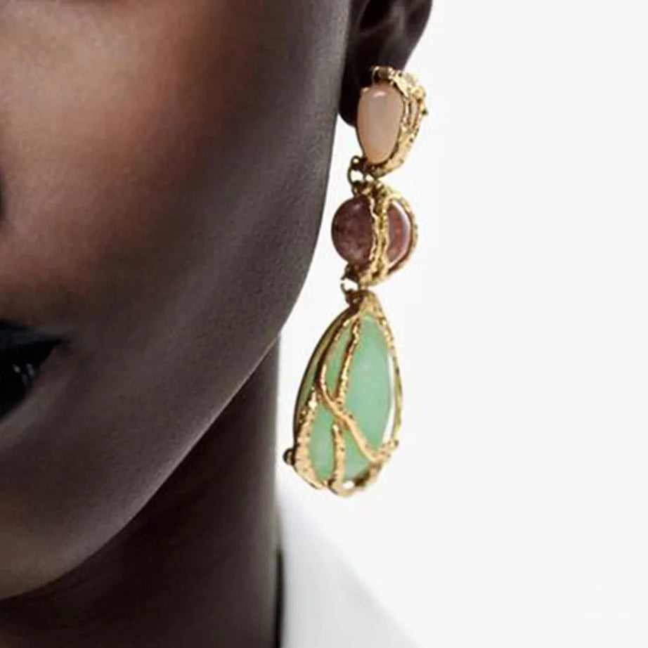 Natural Resin Crystal Drop Earrings
