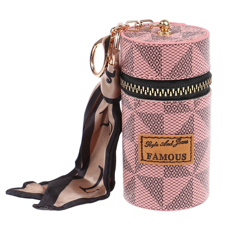 Leather Luxury Leather Bucket Lipstick Bag Keychain Exquisite Personality Storage Bag Pendant Accessories Key Ring Gift - Charlie Dolly