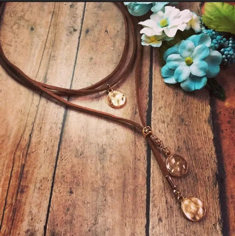 Hammered Coin Disc Velvet Rope Choker Necklace Jewelry
