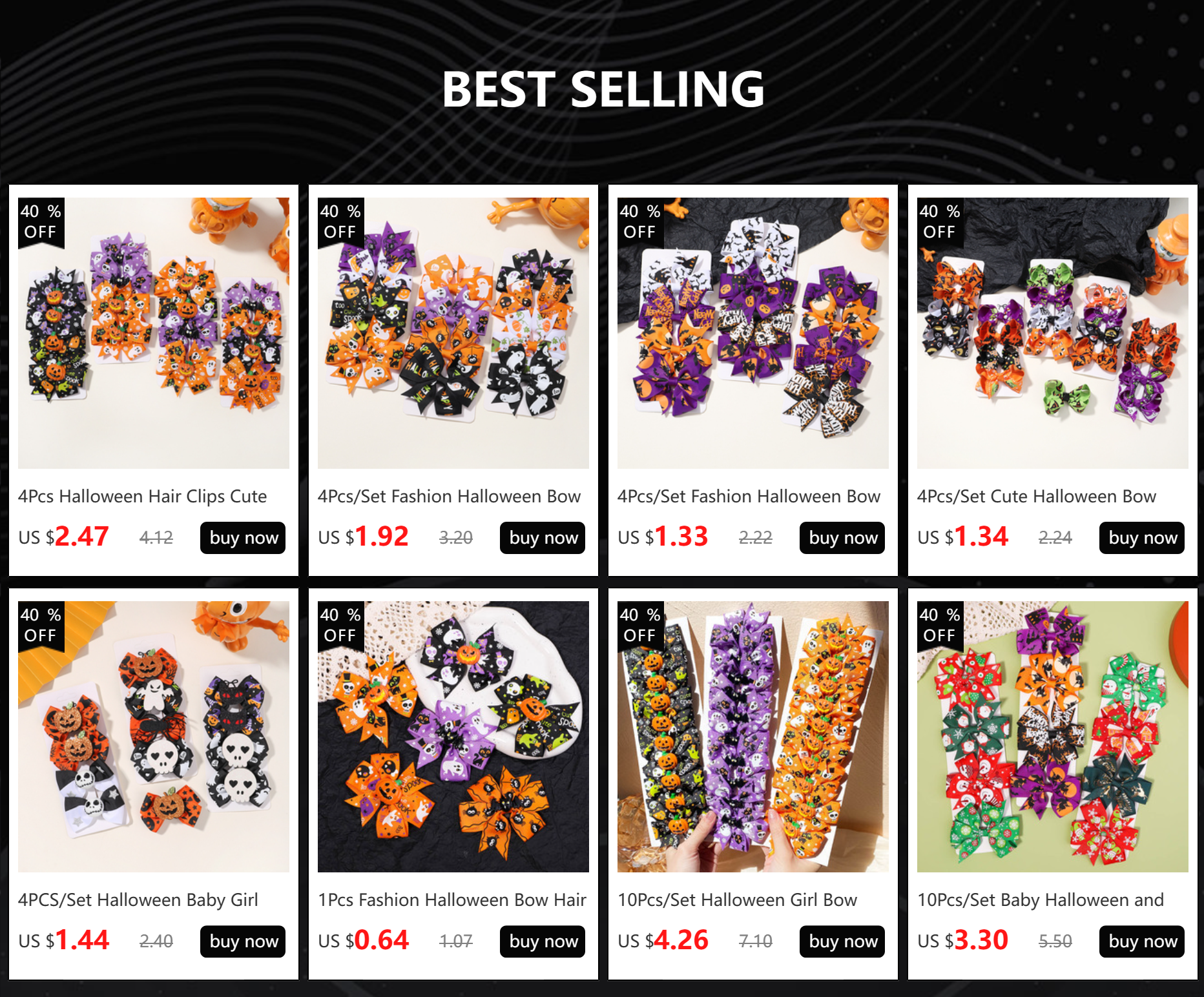4Pcs/Set Cute Halloween Bow Hair Clip Fashion Kids Girl Hairpin Party Decoration Barrettes Baby Hair Accessories Gift Wholesale - Charlie Dolly