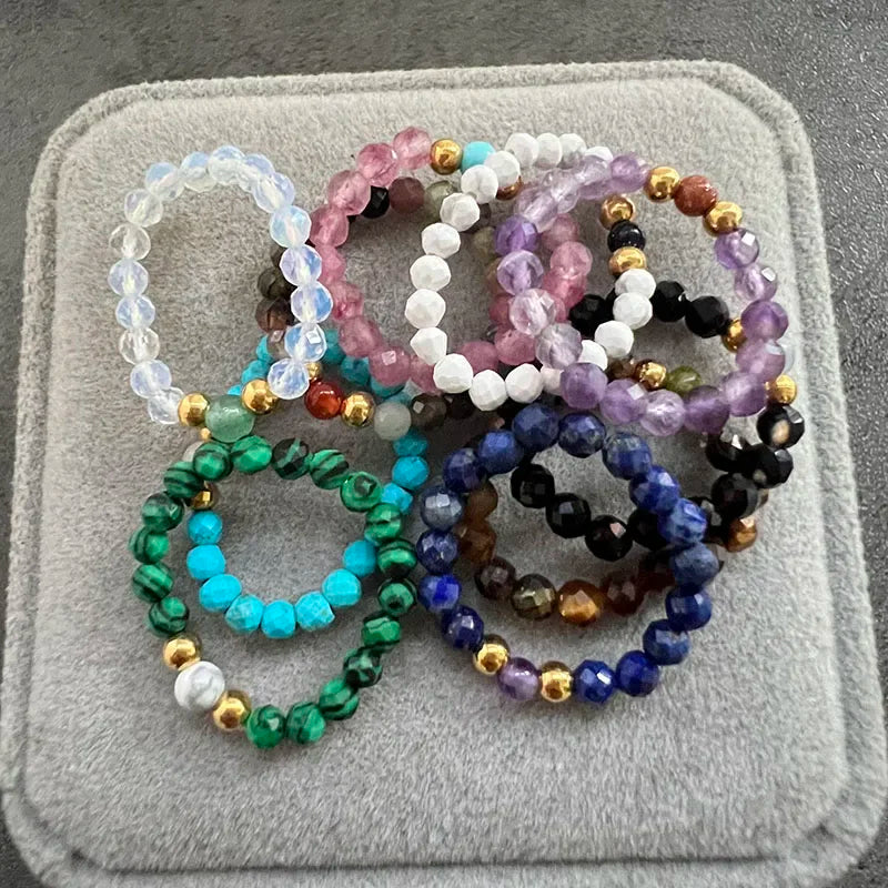 Boho Natural Stone Party Rings For Women Girls Trendy Handmade Jewelry Gift Amethyst Turquoise Tigereye Statement Ring Wholesale