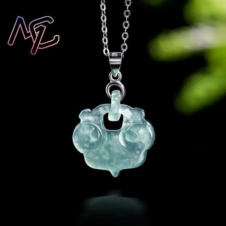 Blue Myanmar Jadeite Ruyi Pendant, Luxury Hand-Carved Amulet