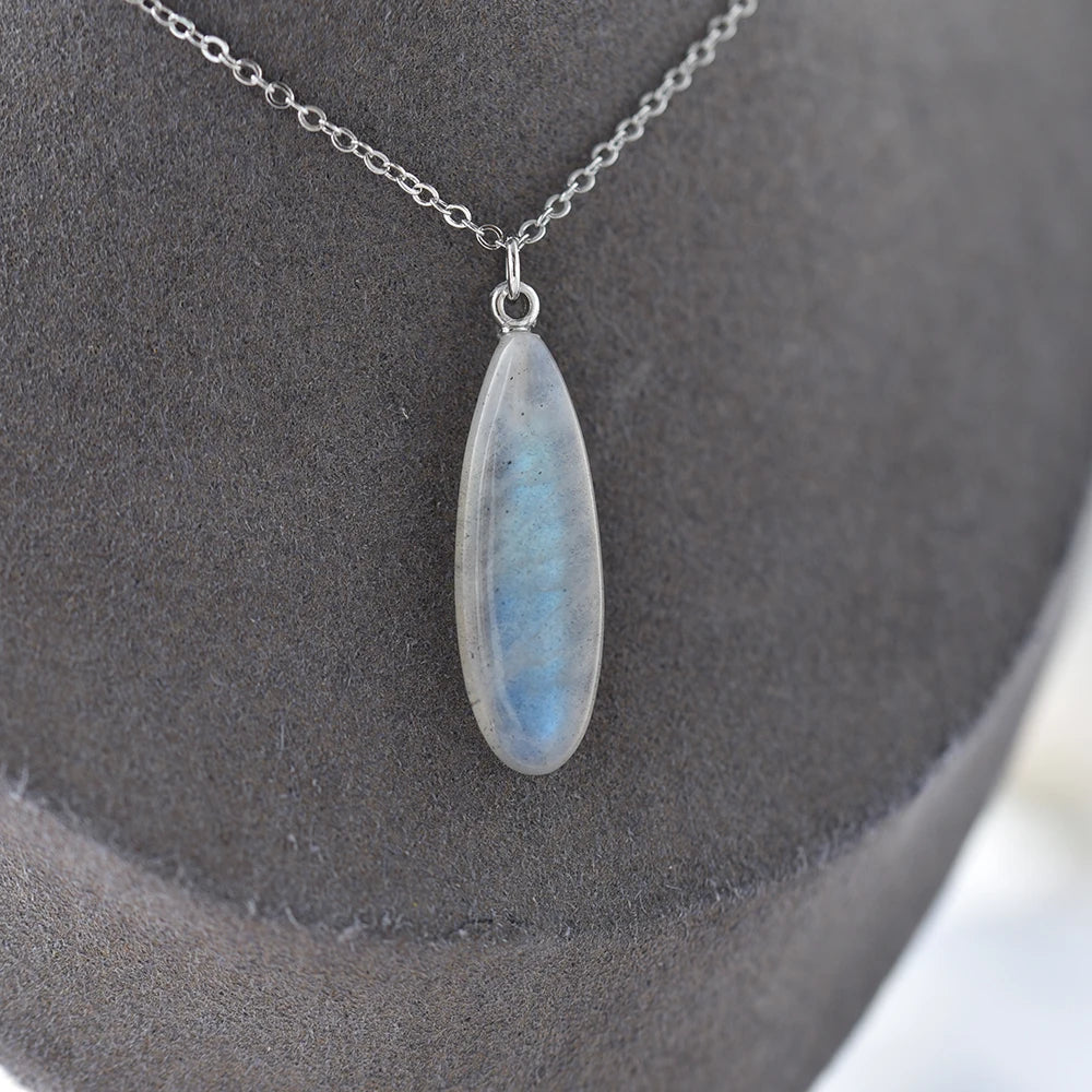 ITSMOS Teardrop Labradorite Long Raw Crystal Pendant Protection Stone Necklace Moon Goddess Jewelry Gift for Spiritual Women