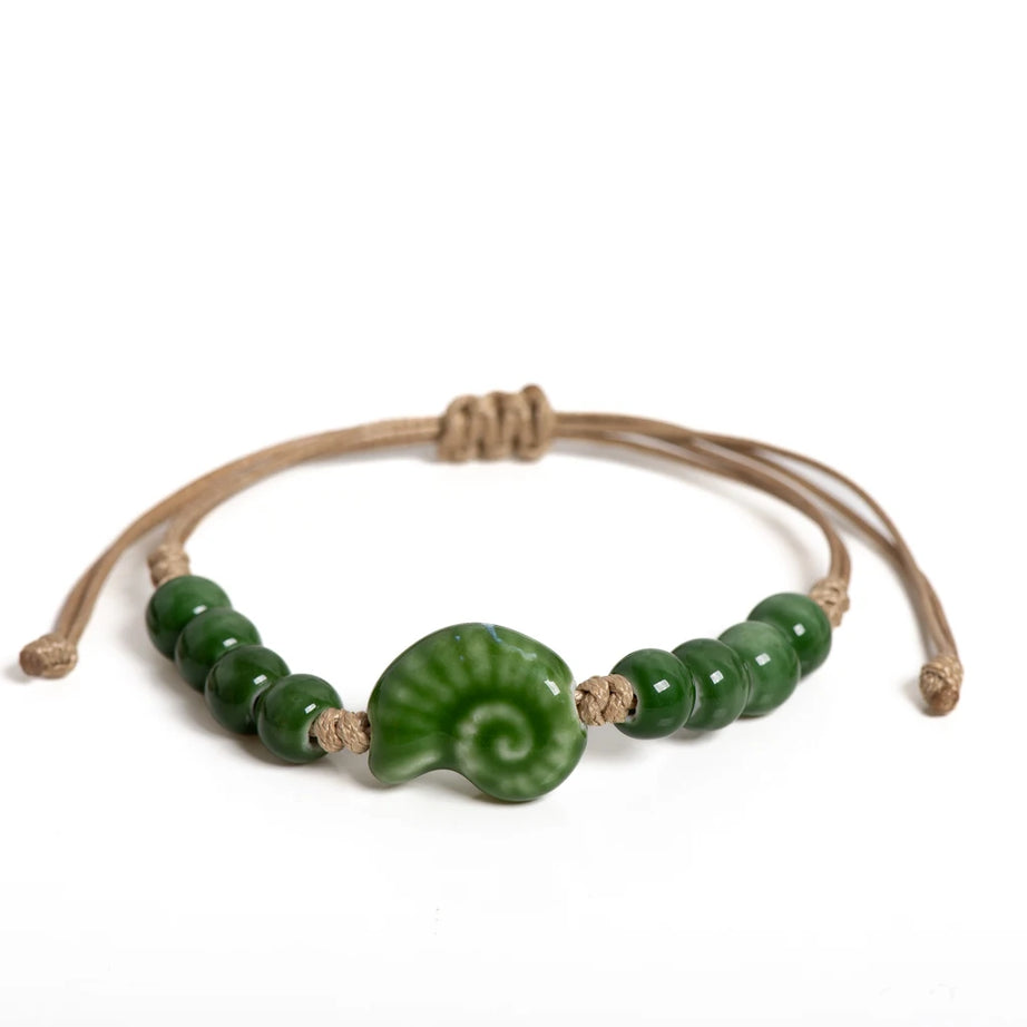 Handmade Pink Snail Shell Ceramic Boho Bracelet