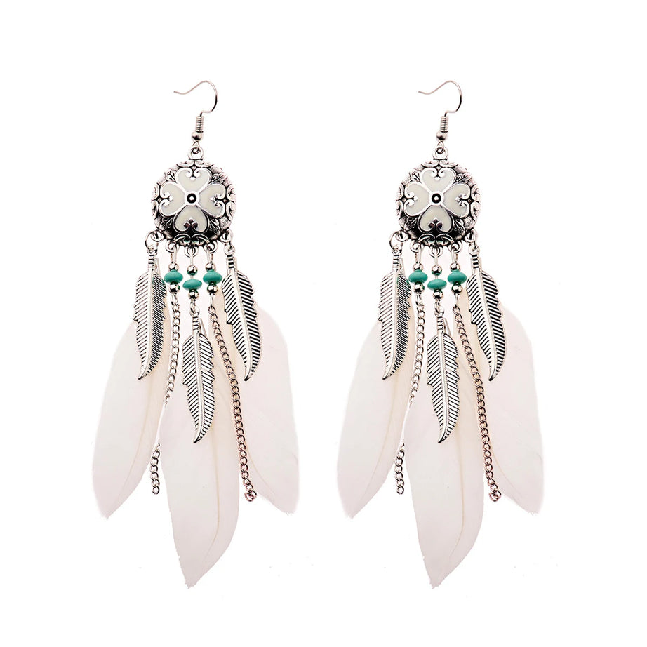 Dream Catcher Feather Leaf Tassel Earrings Jewelry