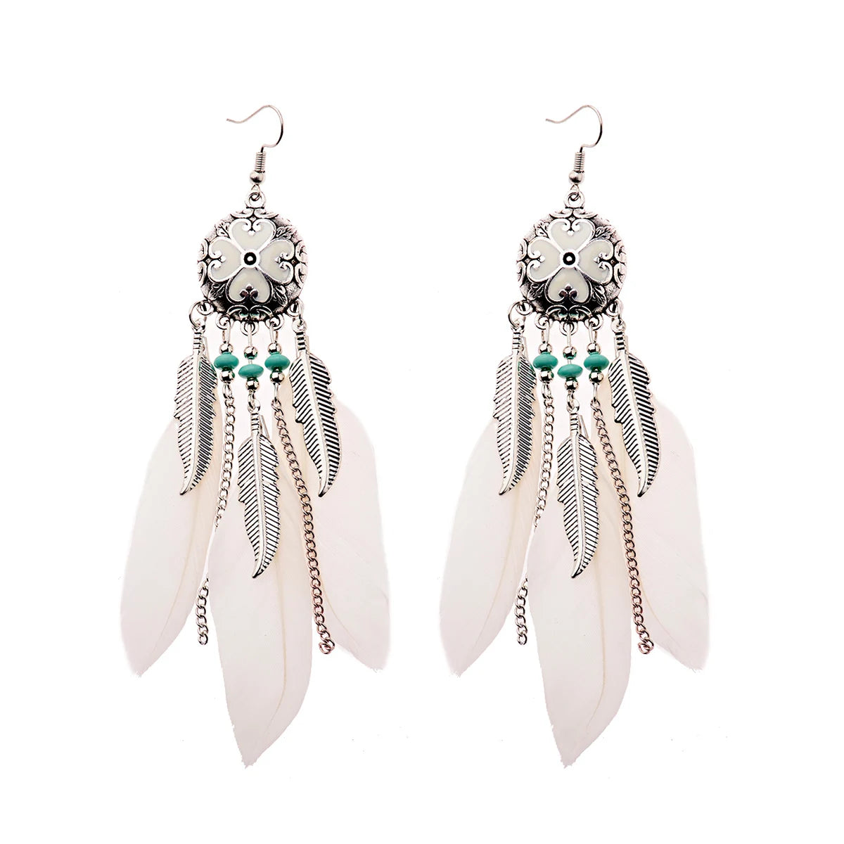 Round Retro Women's Dream Catcher Handmade Long Tassel Feather Earrings Female Leaves Pendant Earring Kolczyki Boho Jewelry