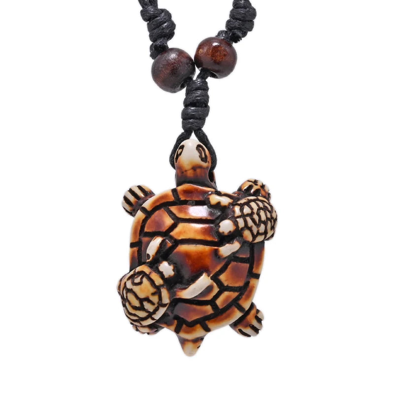 Sea Turtle Bone Pendant Wax Cord Necklace Jewelry