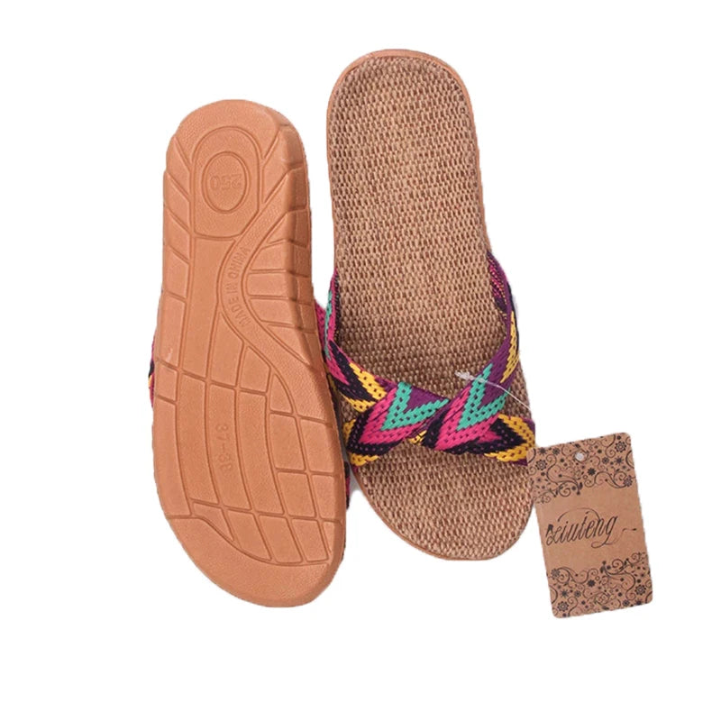 2020 Fashion Flax Home Slippers Indoor Floor Shoes Cross Belt Silent Sweat Slippers For Summer Women Sandals - Charlie Dolly