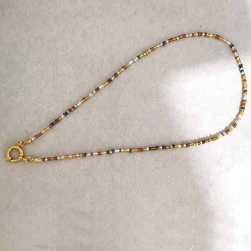 QMHJE Imitation Pearl Necklace Women Choker Seed Beads Rainbow Stainless Steel Clasp Sailor Buckle Base Chain Gold Color Boho - Charlie Dolly