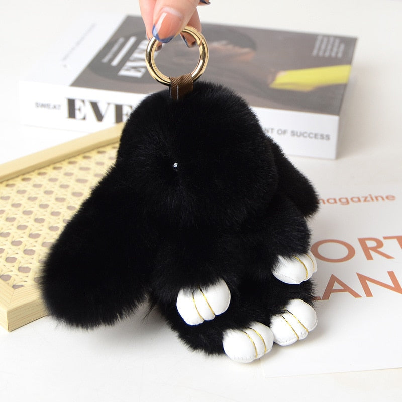 15CM Charm Real Fur Pompom Rabbit Keychain For Luxury Women Bag Men Car KeyRing Girl Gifts Cute Doll Plush Key Chains Pendent - Charlie Dolly