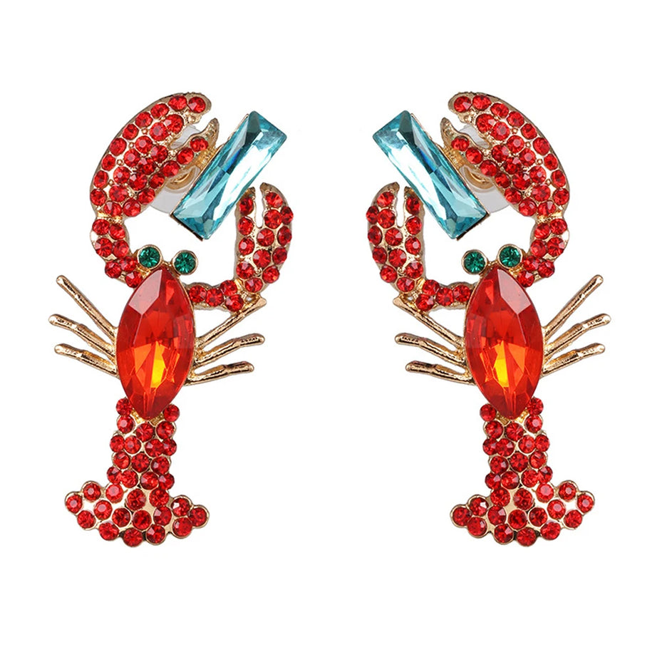 Red Rhinestone Lobster Beach Dangle Earrings Jewelry