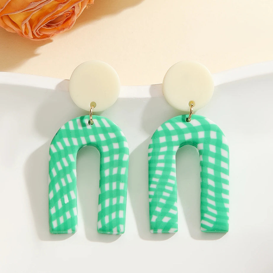 Polymer Clay Chevron Arch Dangle Earrings Jewelry