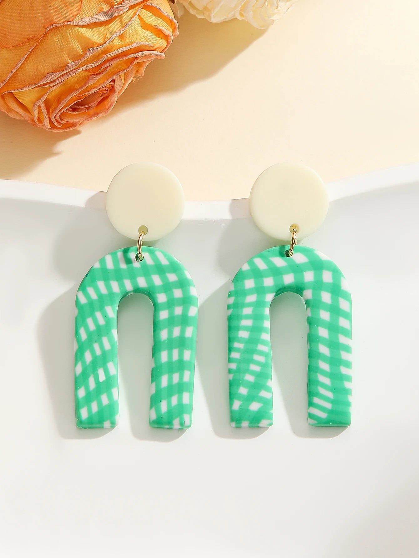 Boho Polymer Clay Earrings Lightweight Dangle Handmade Women's Chevron round Confetti Donut Square Gingham Arch Half Moon Mint