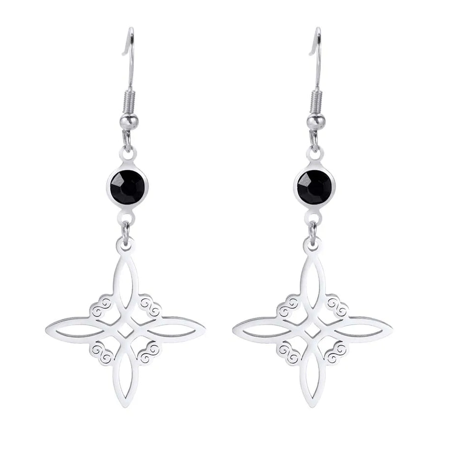 Triple Moon, Rune & Pentagram Hoop Earrings, Stainless Steel Witchy Amulet