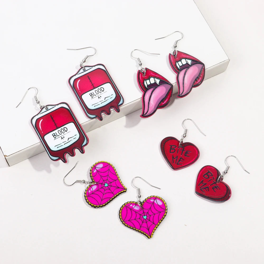 New Halloween Big Plasma Blood Bag Acrylic Drop Earrings for Women Creative Gothic Blood Pack Long Earring Vampire Jewelry Gifts - Charlie Dolly