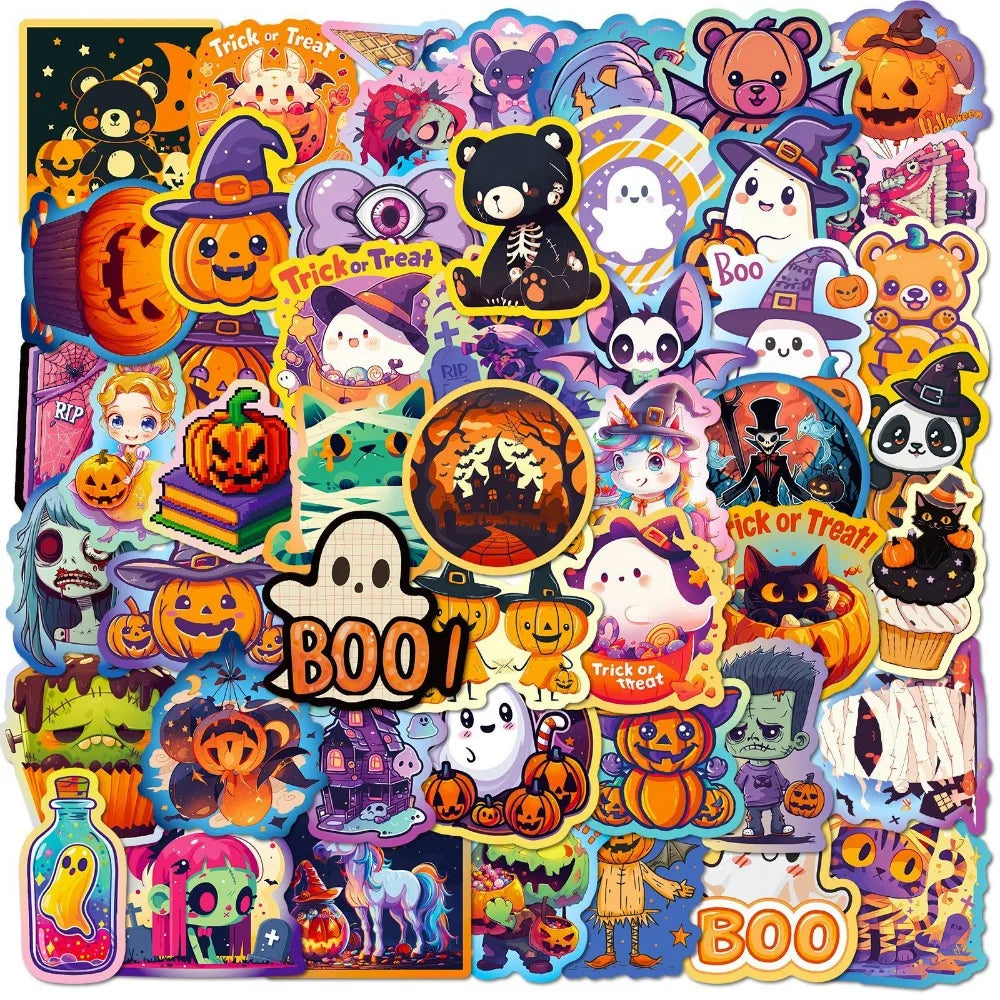 50pcs Halloween Pumpkin Bat Castle Graffiti Sticker DIY Laptops Water Bottles Phones Decorative Stickers Perfect Gift for Kids - Charlie Dolly