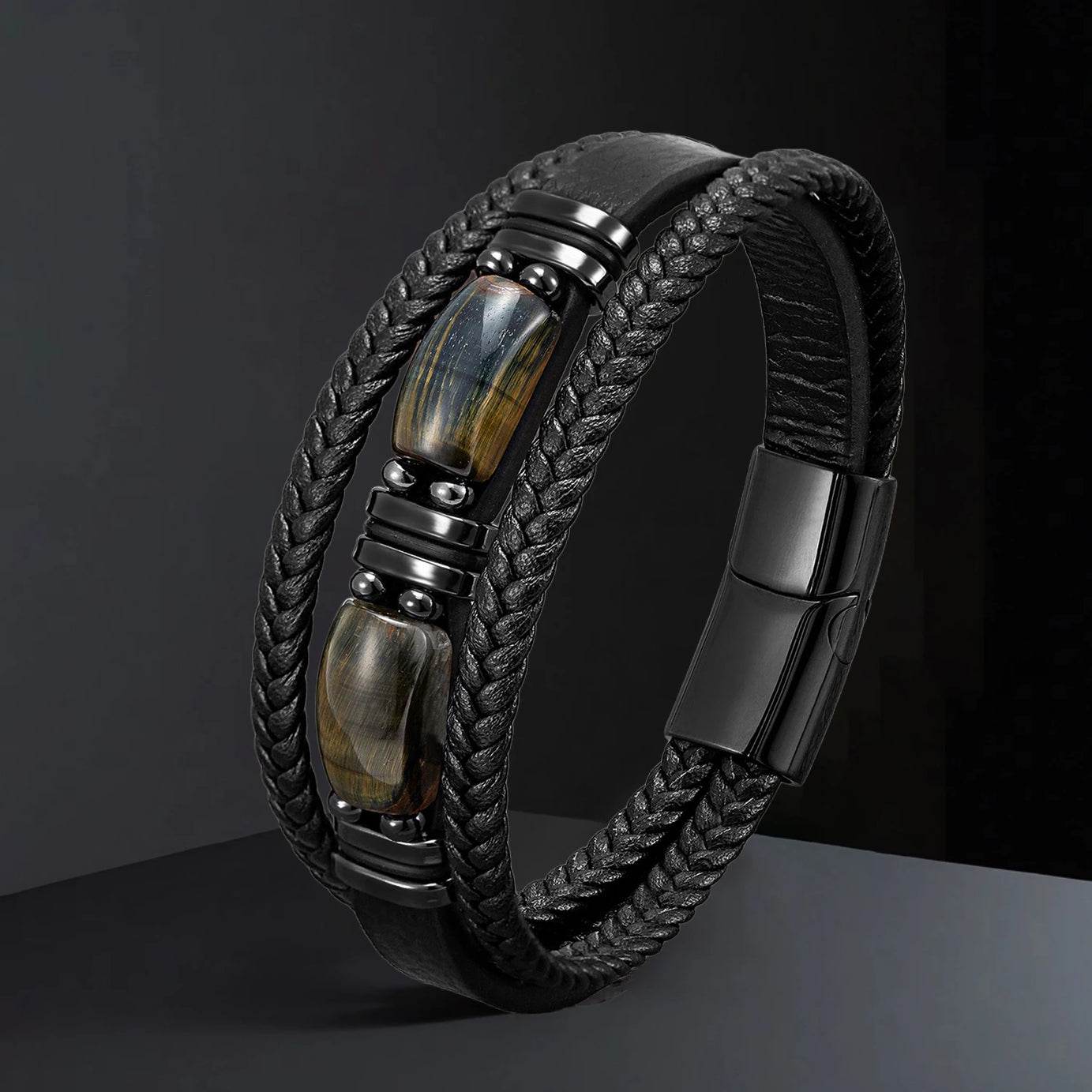 Natural Stone Leather Wrap Bracelet